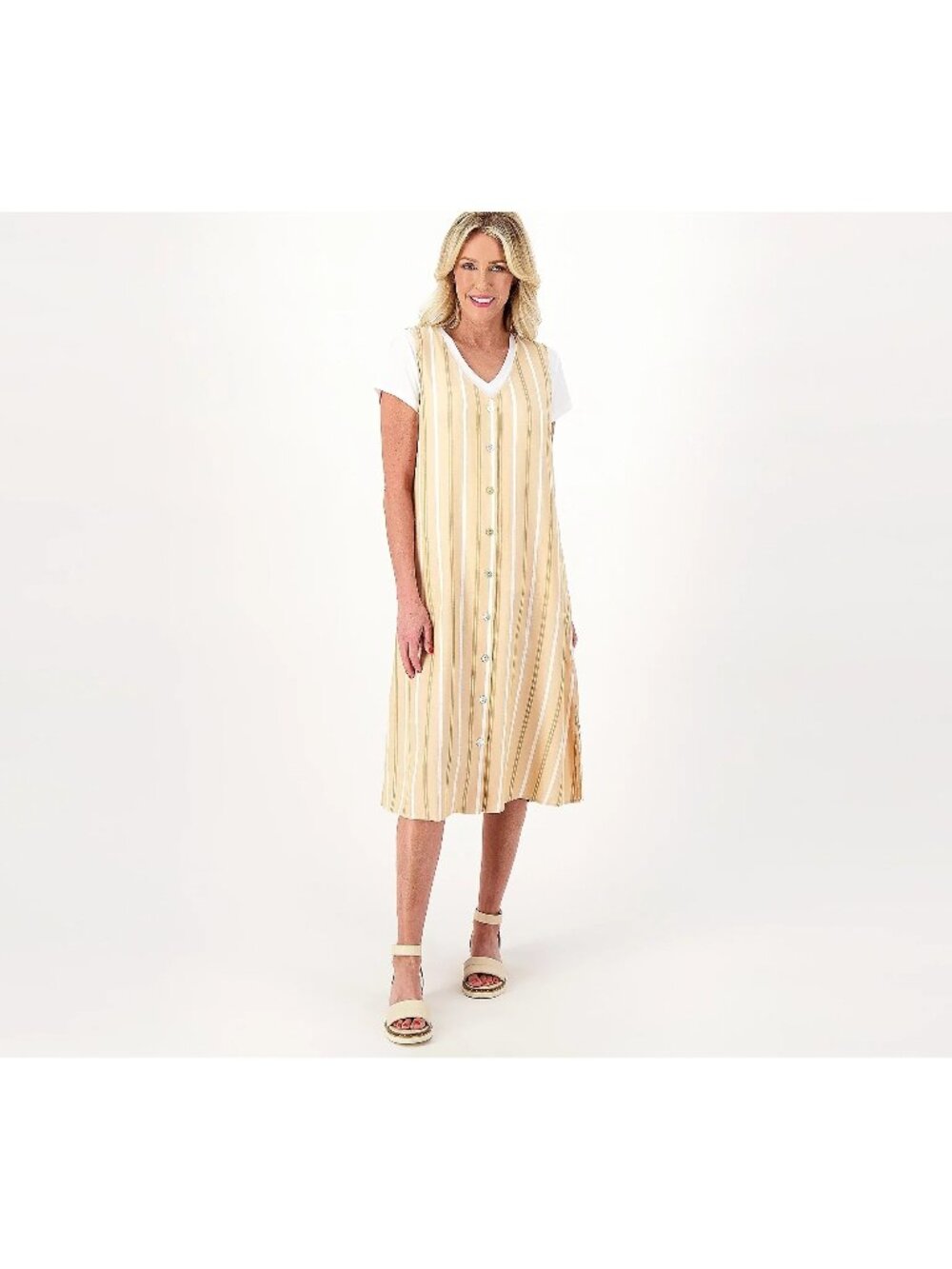 Attitudes by Renee Vest with Tee Set Medium Button Front Maxi Roman Sand NEW